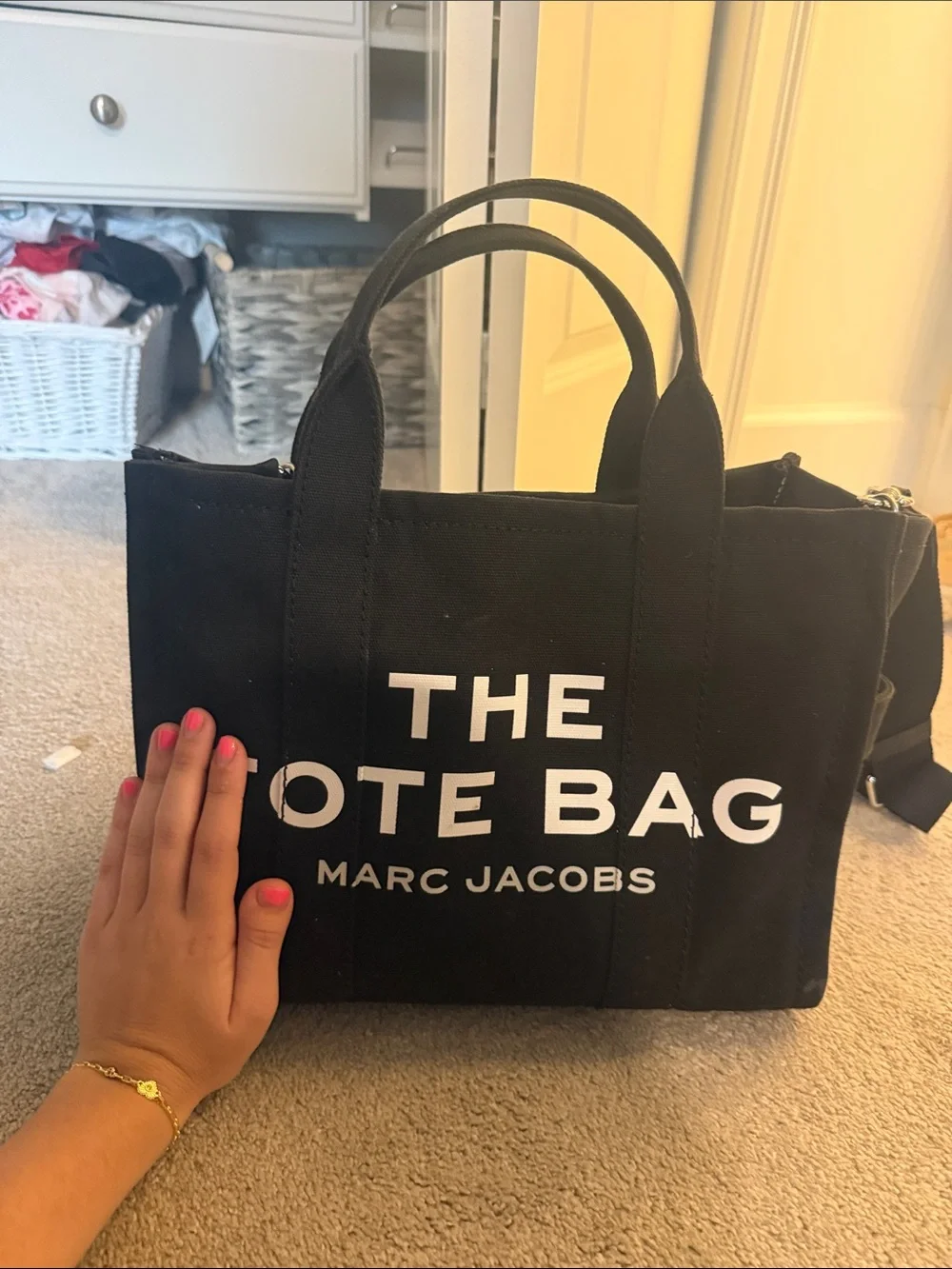 Marc Jacobs Black Canvas Tote with White Logo